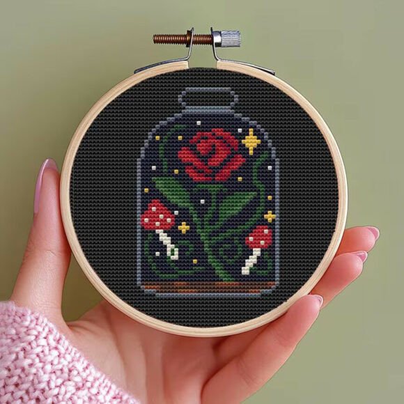 Rose in Magic Jar Cross Stitch